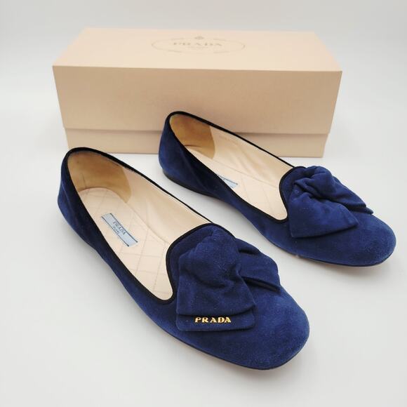 Prada Blue Suede Flat Shoes loafers flats Sz EU 38 US7.5 Camoscio Bicolo - Picture 8 of 16